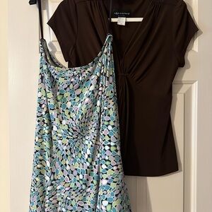 Connected Apparel Brown and Multicolor Midi Dress